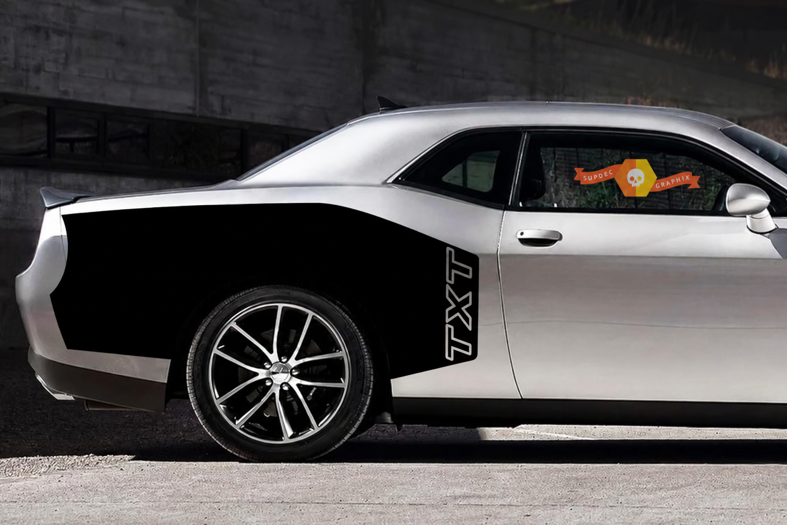 TXT Outline Billboard Pair Side Rear Fender Vinyl Decal Sticker for Dodge Challenger 2009-2015