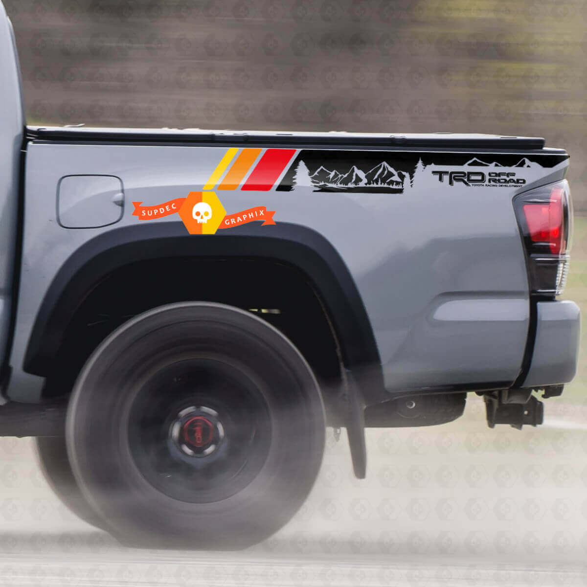 TRD Mountains Vintage Style Bedside Vinyl Decal Sticker for Toyota Tacoma 2005-2020