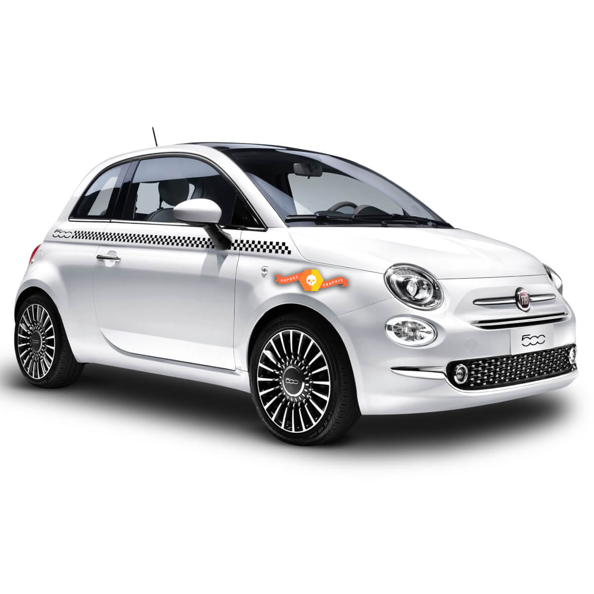 Checkered Side Body Decal Decals Graphics Stripe fits ANY Fiat 500 Abarth