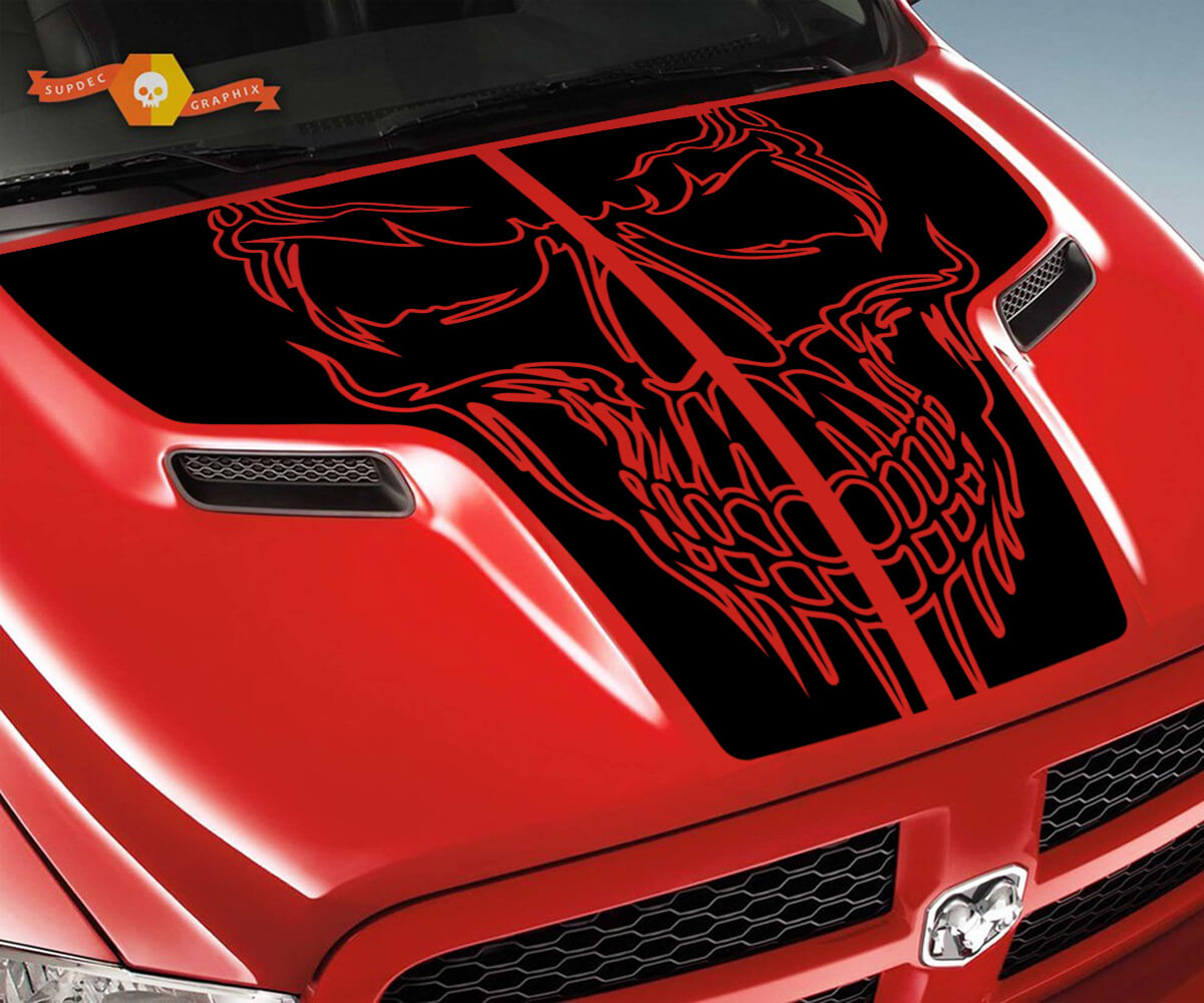 Dodge 2010 2018 fits Ram 1500 2500 Rebel skull Rebel Hood Logo Truck Vinyl Decal Graphic Pick Up Pickup