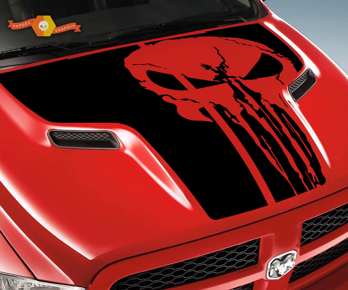 Dodge 2010 2018 fits Ram 1500 2500 Punisher Skull Grunge Hood Logo