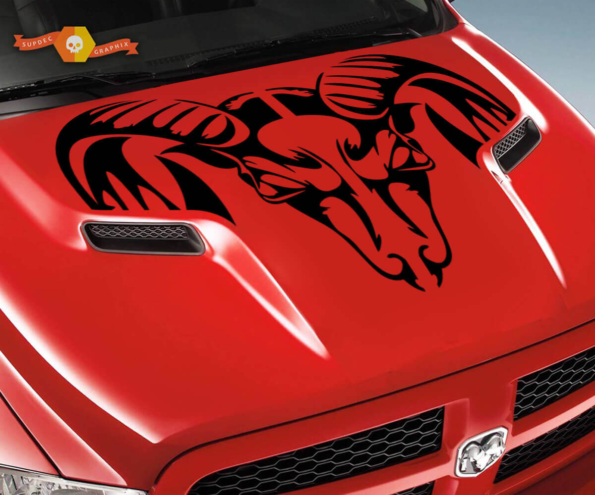 Ram Skull Grunge Hood Truck Vinyl Sticker Decal Graphic for Dodge Ram 1500 2500