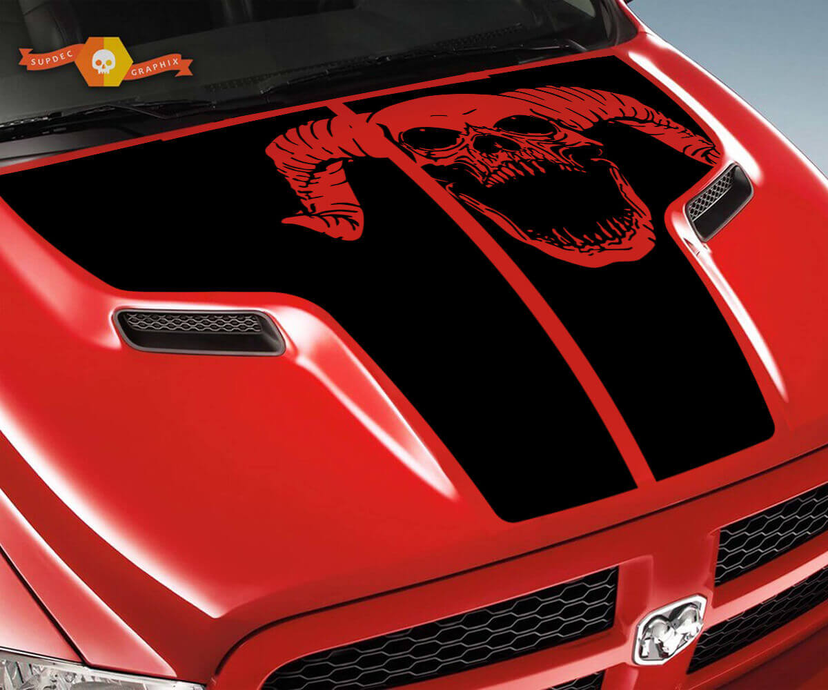 Ram Skull Grunge Hood Truck Vinyl Stripe Sticker Decal Graphic for Dodge Ram 1500 2500