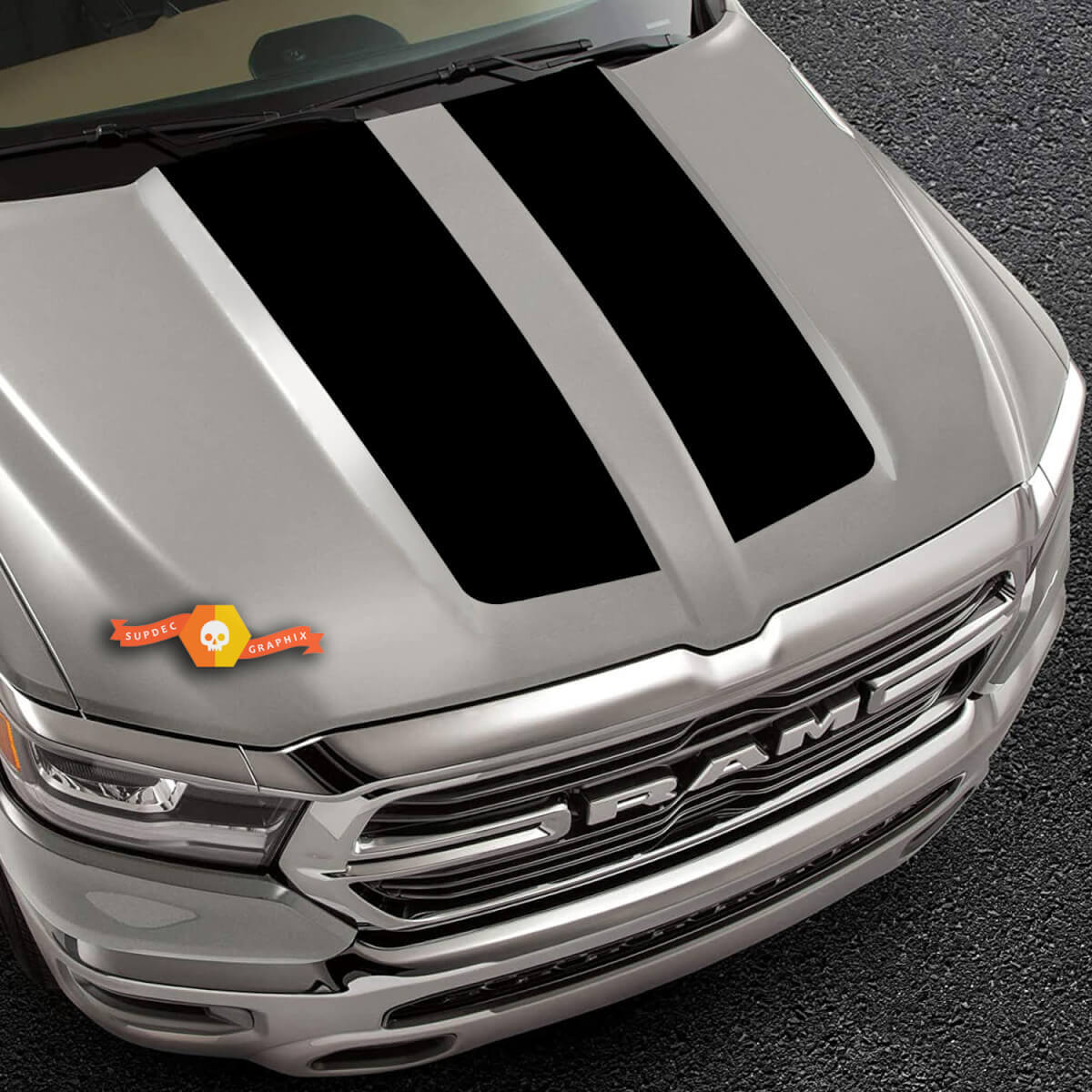 Twin Blackout Hood Stripes Vinyl Decal Kit for Dodge Ram 1500 2019-2020