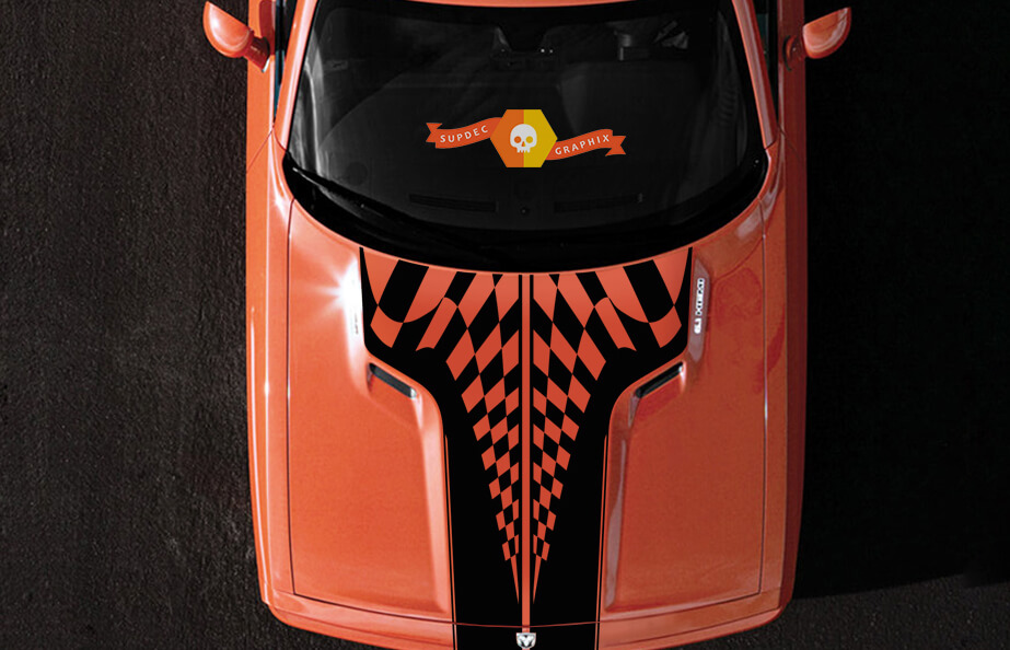 2008-2014 Dodge Challenger Race Karierte Flagge Rennhaube Sport Design Stammesfahrzeug LKW Vinyl Grafik Aufkleber Aufkleber