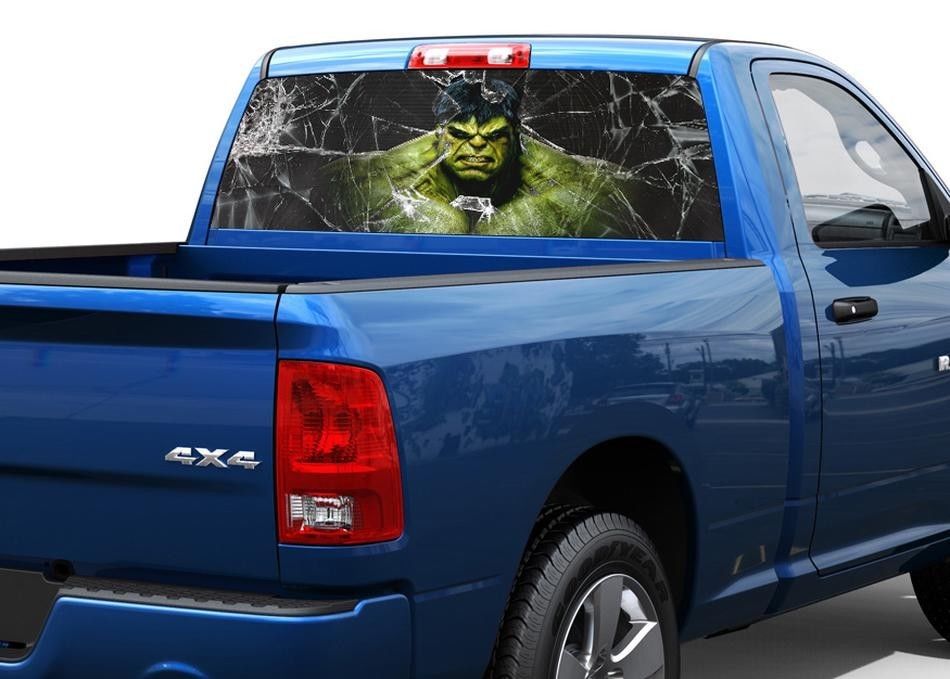 Hulk and broken glass Rear Window Decal Sticker Pick-up Truck SUV 2