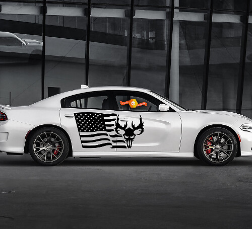 2 Side USA Flag Skull Door Side Vinyl Decals Graphics Sticker 2 for Dodge Charger