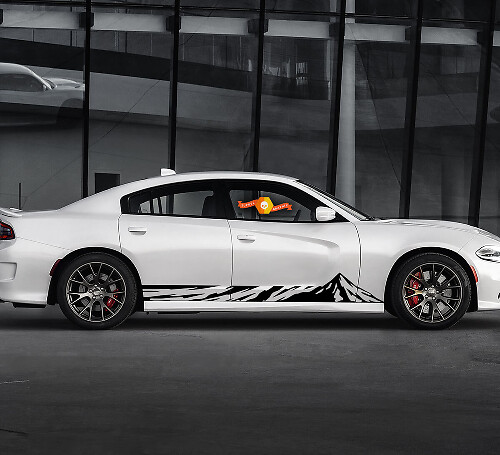 2 Side Curved Topographic Lines Mountain Rocker Panel Side Vinyl Decals Graphics Sticker for Dodge Charger
