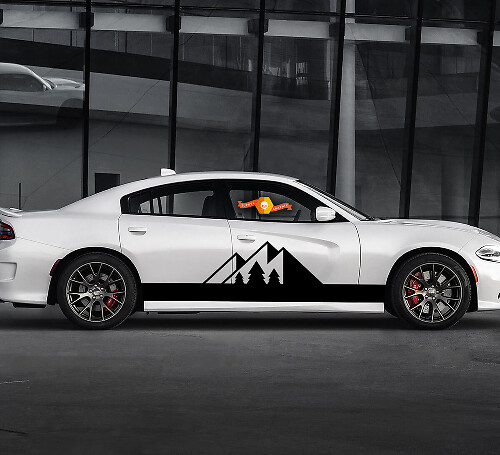 2 Side Mountain Forest Rocker Panel Side Vinyl Decals Graphics Sticker for Dodge Charger