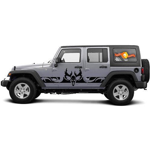 Curved Skull Rocker Panel Side Vinyl Decal Kit for Jeep Wrangler