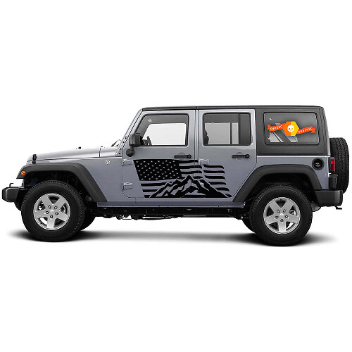 USA Flag Mountain Side Vinyl Decals for Jeep Wrangler CJ TJ JK JKU JL JLU