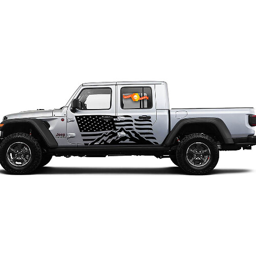 USA Flag Mountain Door Side Vinyl Decals Graphics Sticker for Jeep Gladiator