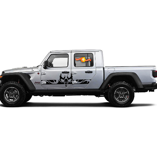 Curved Skull Side Rocker Panel Side Vinyl Decals Graphics Sticker for Jeep Gladiator