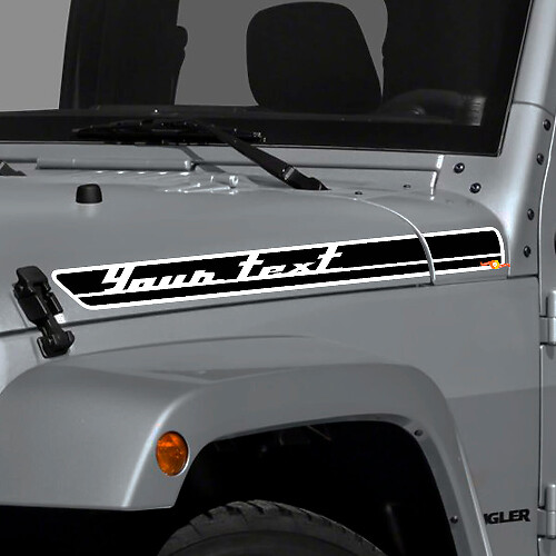 Custom Text Hood Side Stripes Vinyl Decal Kit for Jeep Wrangler