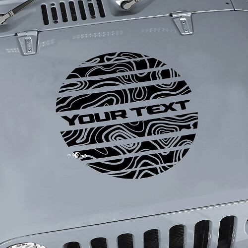 Blackout Contour Map Hood Circle Strobe Style Graphics Vinyl Wrap Sticker Decal for Jeep Wrangler