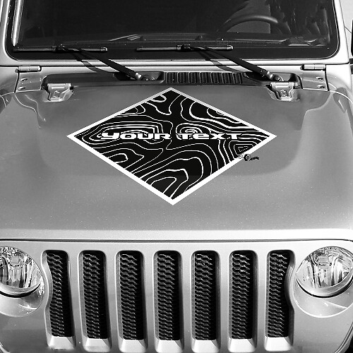 Blackout Contour Map Hood Square Style Graphics Vinyl Wrap Sticker Decal 2 Colors for Jeep Wrangler