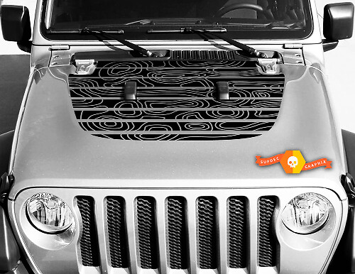 Skull Blackout Topographic Map Hood Vinyl Decal Sticker for Jeep Wrangler