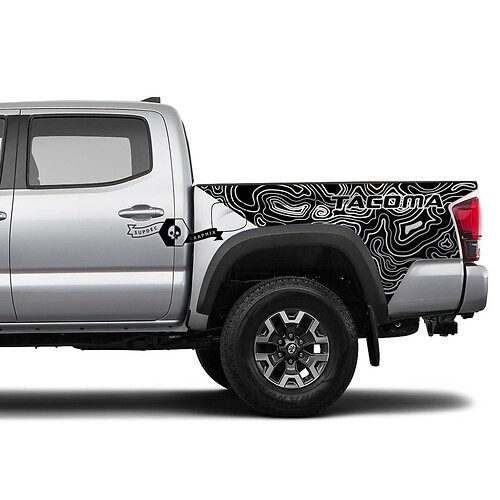 2X Bedside Vinyl Stickers Decals For Toyota Tacoma 2016-2021 Topographic Map