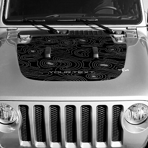 Blackout Topographic Map Hood Vinyl Decal Sticker Custom Text for Jeep Wrangler