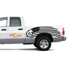 Pair Dodge TRX 2021+ Door Bed USA Flag Hellcat side stripe Grunge Truck Vinyl Sticker Decal Graphic 2