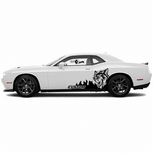 Custom Cat Head Splash Flames Pair Side Vinyl Decal Sticker for Dodge Challenger SRT, Hellcat