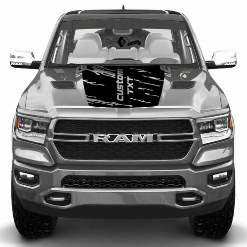 custom TXT Destroyed Blackout Hood Vinyl Decal for Dodge Ram — TRX Style