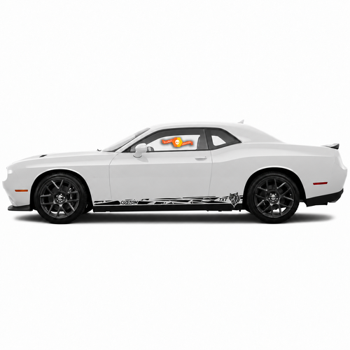 SRT Hellcat Style TXT CUSTOM Shattered Pair Rocker Panel Vinyl Decal Sticker for Dodge Challenger