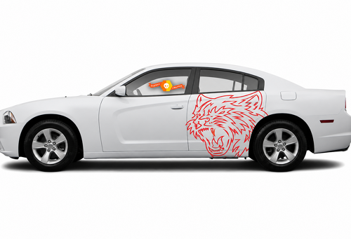 Custom Cat Head Red Outline Pair Side Rear Fender Vinyl Decal Sticker for Dodge Charger