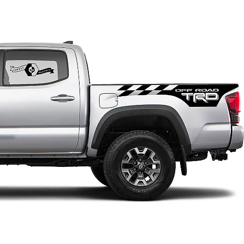 TRD-Style Off Road Checkered Flag Bedside Vinyl Decals for Toyota Tacoma Tundra