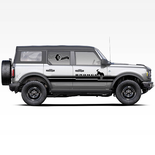 Horse Stallion Logo Badlands 4-Door Side Door Wrap Stripes Decals Stickers Pair for Ford Bronco 2021