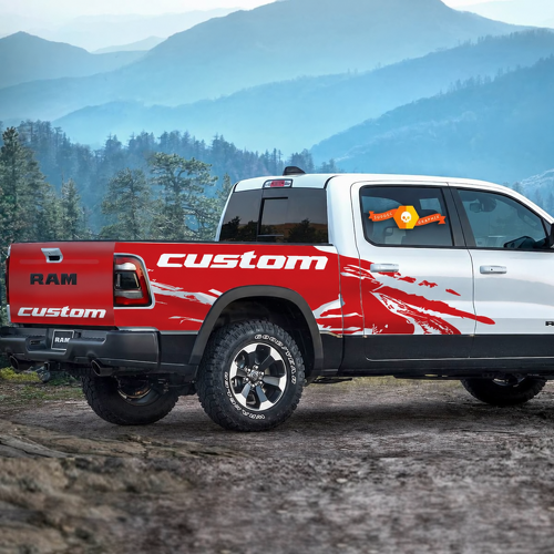 DT Grunge Splash custom Text Kit Side Tailgate Bedside Vinyl Decal Sticker for RAM 1500 Rebel 2019