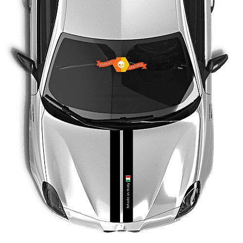 Pair Alfa Romeo hood sticker Italy Flag two black Lines 2021 Vinyl Decal Sticker