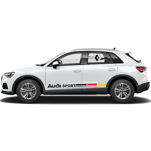 Pair Audi Q3 Stickers Door Side For Rocker Panel Germany Flag Vinyl Decal Sticker