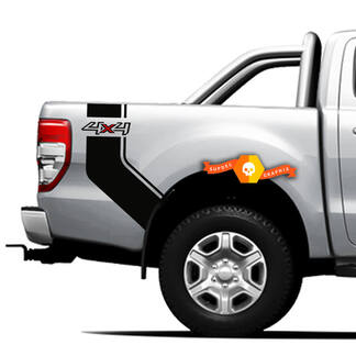 Pair Vinyl Decals Stickers Side bed bands 4x4 graphic for Ford Ranger Off Road, Curved Strip 2021