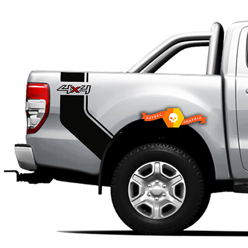Side Bed Bands 4x4 Curved Stripe Graphic Vinyl Stickers Decals Pair for Ford Ranger 2021