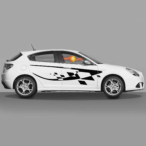 Pair Vinyl Decals checkered flag doord side stickers side Alfa Romeo Modern style 2022