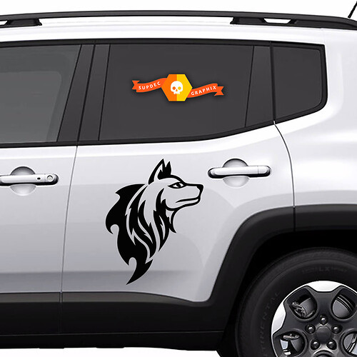 Dog Silhouette Tribal Style Side Vinyl Decal Sticker for Jeep Renegade
