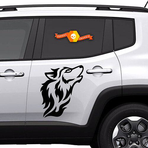 Wolf Silhouette Tribal Style Side Vinyl Decal Sticker for Jeep Renegade