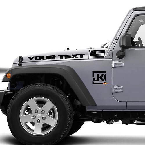 Custom Text USA Flag JK Logo Hood & Side Vinyl Decal Kit for Jeep Wrangler JK