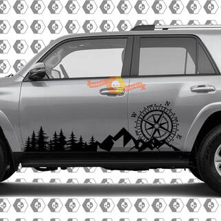 Side Trees Mountains and Huge Compass Side Vinyl Sticker Decal fit to Toyota 4Runner 13-22 TRD Fifth generation