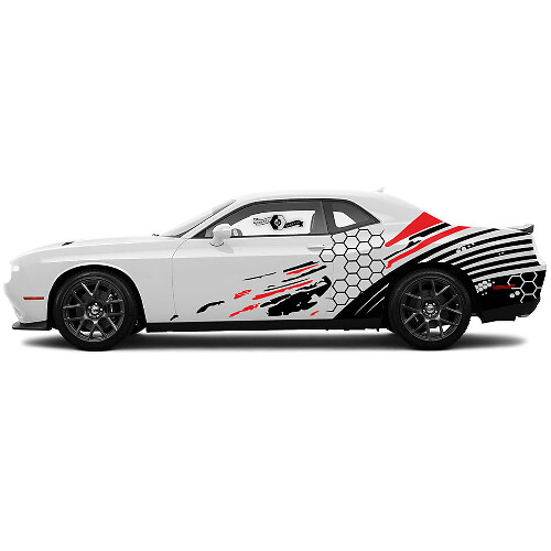 Honeycomb Grunge Side Stripes Vinyl Decal Kit for Dodge Challenger