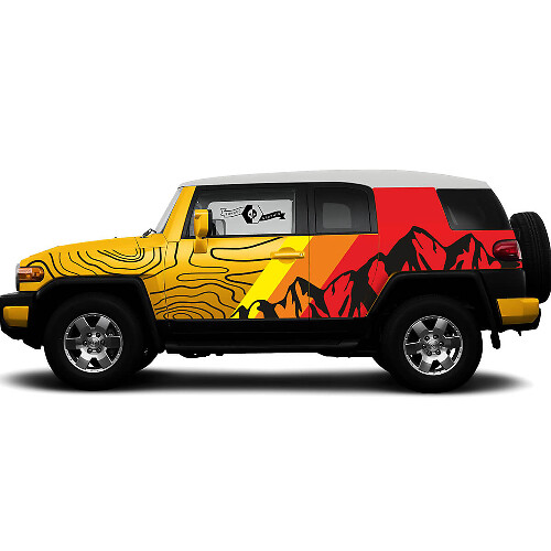 Mountains Contour Map Vintage Full Body Vinyl Decal Kit For Toyota FJ Cruiser