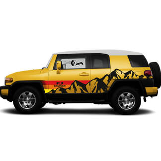 New Pair Toyota FJ Cruiser Side Doors Vintage Sunset Colors Style Mountains Stripe Decal SUV Wrap 