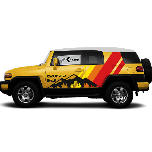 Mountains Forest Vintage Stripes Side Vinyl Decal Sticker for Toyota FJ Cruiser