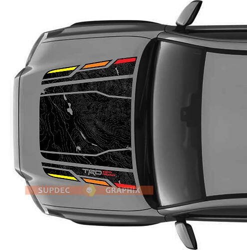 Hood TRD Vintage Off Road NO SCOOP Topographic Map Hood Vinyl Stickers Decal fit to Toyota Tacoma 2016 - 2021 models