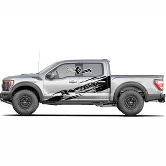 Pair Ford F150 Raptor 2020-2022 Distressed Doors Wrap logo side graphics decal sticker 1