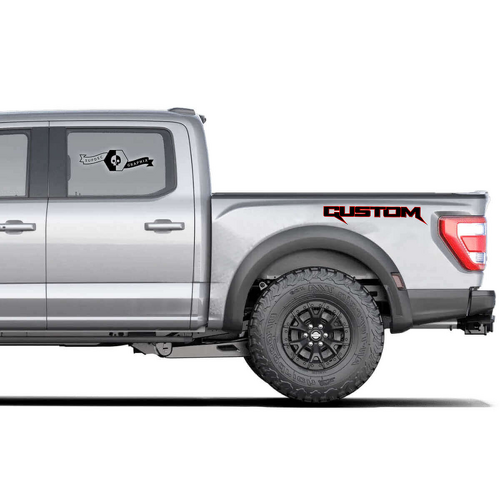 CUSTOM Angular Outline Bedside Lettering Vinyl Decal Pair for Musclecar Truck 2020-2022