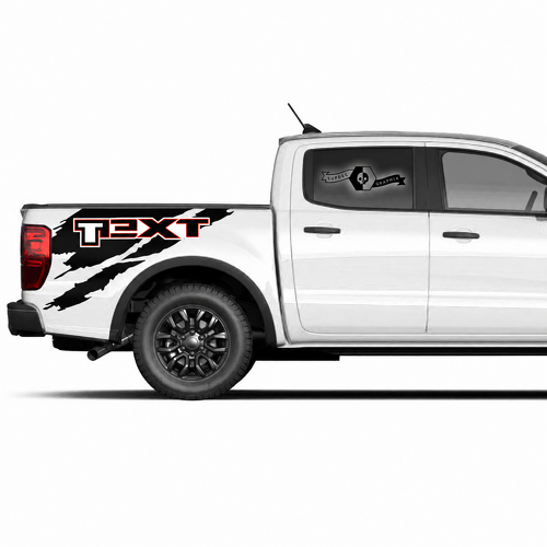 TEXT Red Outline Torn Panel Pair Bedside Vinyl Decal Sticker for Ford F-150 2022