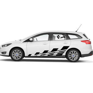 Pair Ford Focus  Checkered FLAG Side Door Rocker Panel side stripes decals Graphic Kit