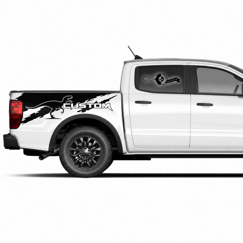 CUSTOM Outline Dinosaur Torn Panel Pair Bedside Vinyl Decal Sticker for Ford F-150 2022